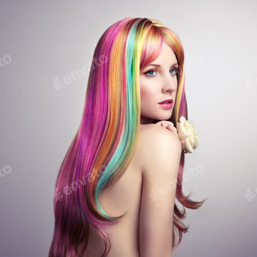 Preview: Beauty fashion model girl with colorful dyed hair