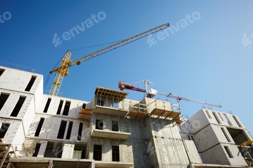 Preview: building of a skyscraper by cranes