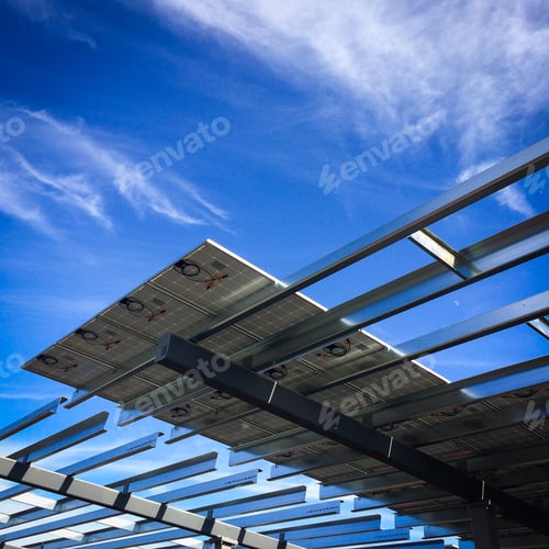 Preview: City parking structure with solar panel roofs