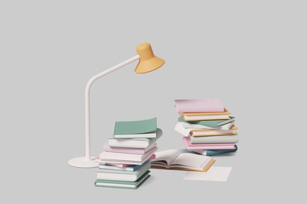 Preview: Desk lamp with books.