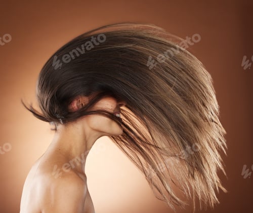 Preview: Beauty, hair care and salon with flip of woman for shampoo, health and keratin treatment. Fashion,