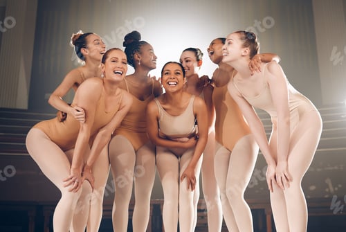 Preview: Its the rhythm of your life. Shot of a group of ballet dancers laughing together on stage.