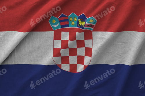 Preview: Croatia flag depicted on folded wavy fabric of old cloth