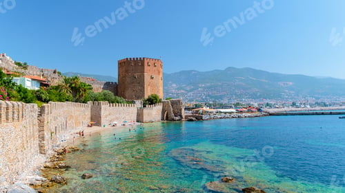 Preview: Alanya, Antalya district, Turkey shipyard from Kizil Kule tower in Alanya peninsula,
