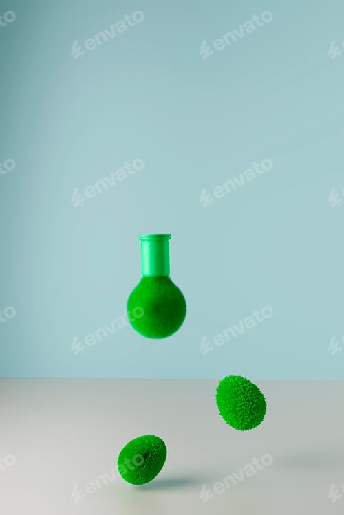 Preview: Green grass Easter egg and Lamp on the blue background, 3d render