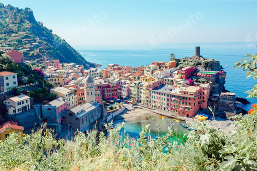 Preview: Amazing view of Vernazza from above. One of five famous colorful villages of Cinque Terre National