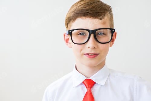 Preview: Portrait of young businessman of boy in a shirt and spectacled. Successful teenager