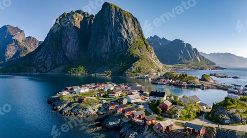 Preview: Norwegian Coastal Village Nestled Amongst Majestic Mountains Hamnoy Lofoten Norway