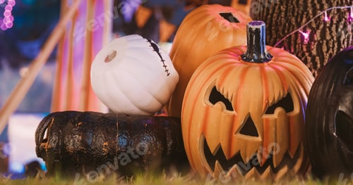 Preview: Halloween Holiday. Halloween Jack-o-lantern Pumpkins Tradition. Halloween Background With Lantern
