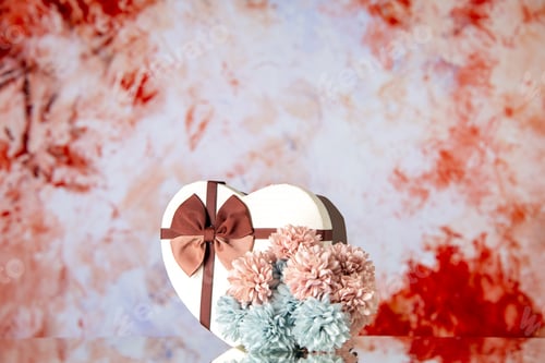 Preview: front view valentines day present with flowers on light background couple colors feeling family