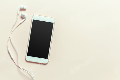 Preview: Top view smartphone mock up template with black screen