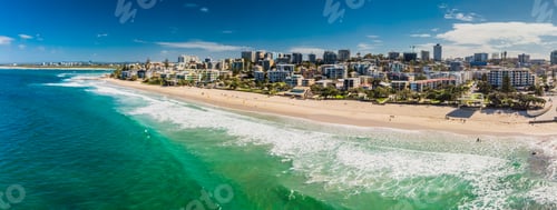 Preview: Aerial panoramic image of ocean waves on a Kings beach, Caloundr