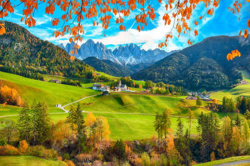 Preview: Marvelous autumn scene of magnificent Santa Maddalena village in Dolomites