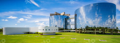 Preview: Panoramic shot of the modern glass Attorney General Office buildings in Brasilia, Brazil
