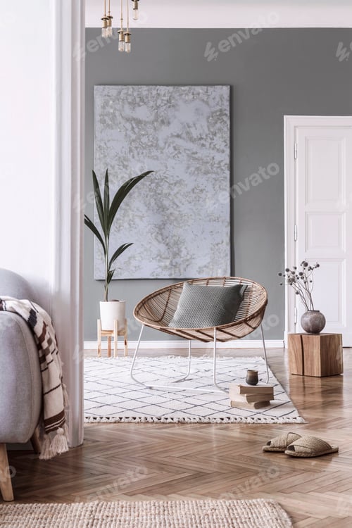 Preview: Stylish composition of creative and cozy living room interior