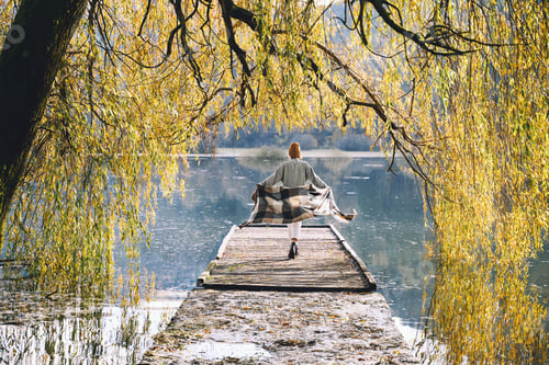Preview: Woman enjoying of beauty autumn season in nature outdoor