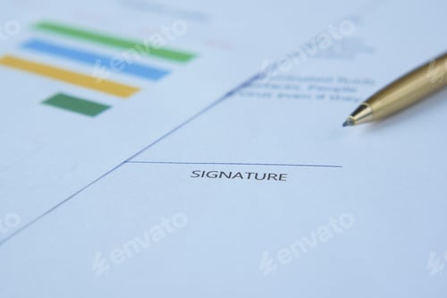 Preview: close up of signature on a contact on table