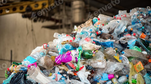 Preview: Heap of plastic garbage at waste sorting plant