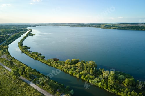 Preview: Aerial view of fish hetching pond with blue water in aquacultural area