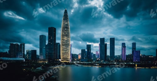 Preview: Aerial view of night landscape in Shenzhen city,China