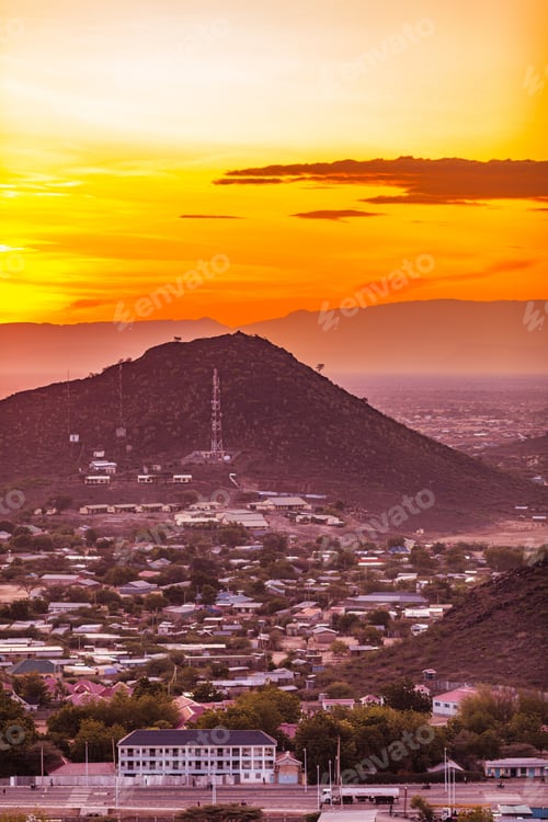 Preview: Kenya East Africa Landscape City Loima Hills Mountains Lodwar Town Turkana County Panoramic Travel