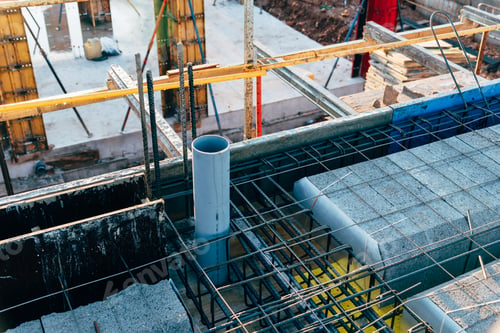 Preview: Concrete slab with reinforncing bars in construction site