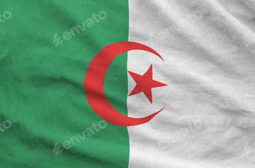 Preview: Algeria flag depicted on folded wavy fabric of old cloth