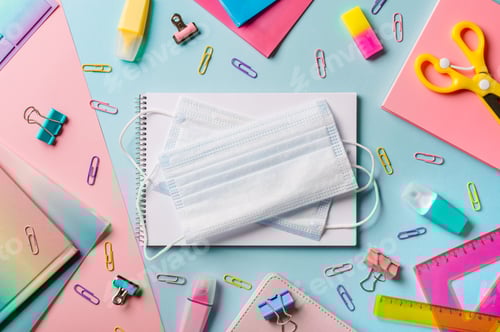 Visualização: Conceito de coronavírus covid19 de volta às aulas. Espaço de cópia