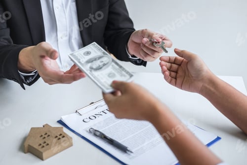 Preview: Estate agent broker receive money from client after signing agreement contract real estate with