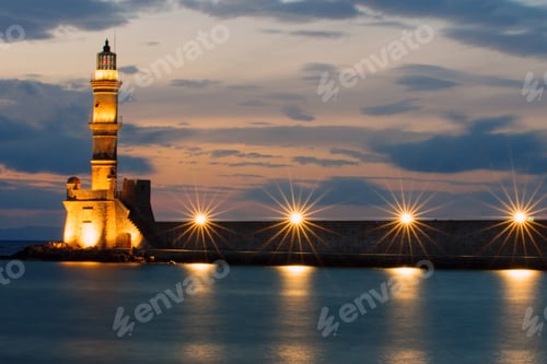 Preview: The lighthouse of Chania after sunset