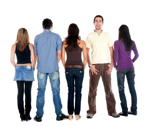 Preview: Rear View Of A Casual Group Of People With A Man Facing The Camera - Isolated