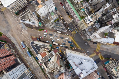 Preview: Sham Shui Po, Hong Kong 07 May 2019: Drone fly over Hong Kong city