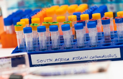 Preview: Several covid-19 positive research vials of the new south africa strain in a laboratory