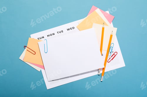 Preview: Concept of different office accessories - paper with clip