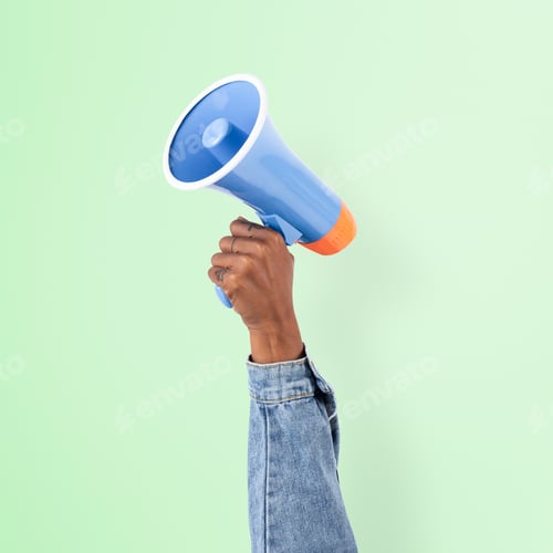Preview: Hand holding megaphone marketing announcement campaign
