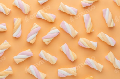 Preview: Colorful marshmallows on pastel background.