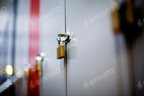 Preview: Padlocks attached to cabinets in locker room