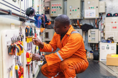 Preview: Marine engineer officer working in engine room