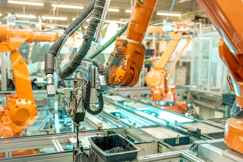 Preview: robot arms in the factory performs precise work according to the specified program