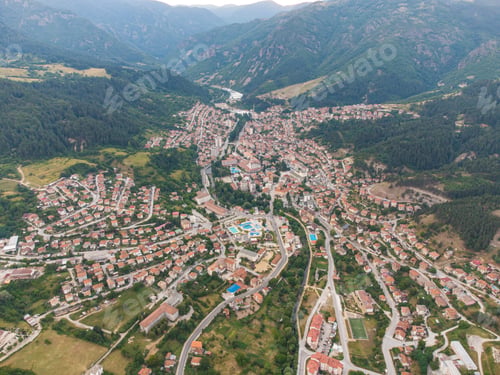Preview: Devin, Bulgaria. Aerial view to the small city in the mountains.