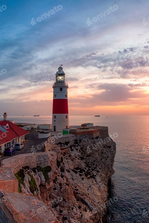 Preview: Europa Point Lighthouse with sea in background. Gibraltar, United Kingdom.