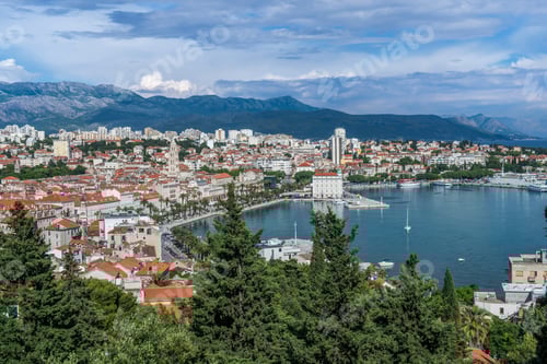 Preview: Aerial view of coastal city under blue sky, Split, Split, Croatia