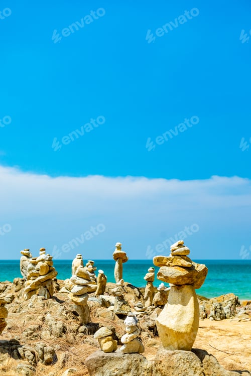 Preview: Zen stacked stones at the beach