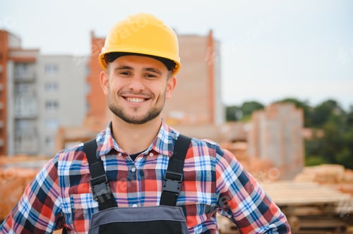 Preview: Construction worker in uniform and safety equipment have job on building