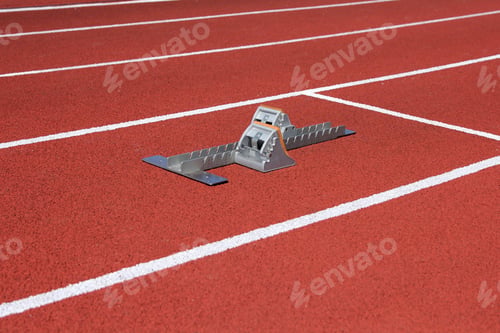 Preview: Athletics starting blocks on race track