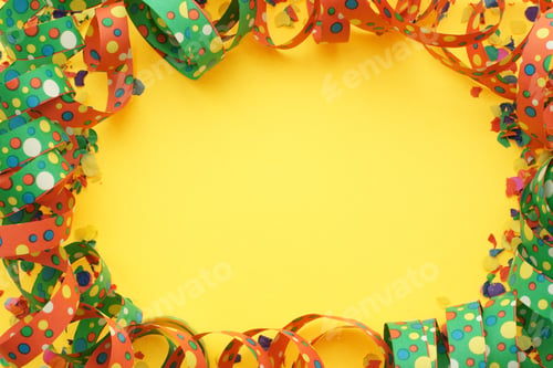 Preview: Party background with streamers confetti and copy space