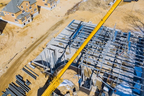 Preview: Building construction with a steel metal frame structure and steel metal beams as the main structure