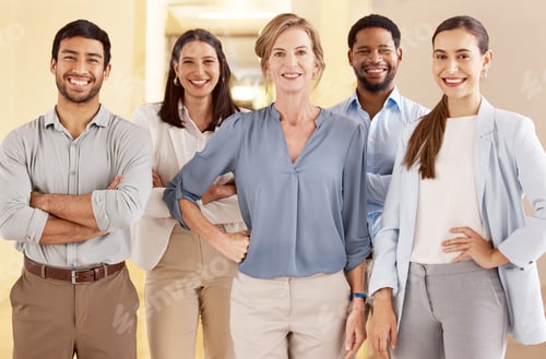 Preview: Portrait of a diverse group of businesspeople standing together in an office