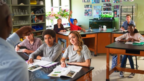 Preview: High School Pupils Raising Hands In Biology Class To Answer Question