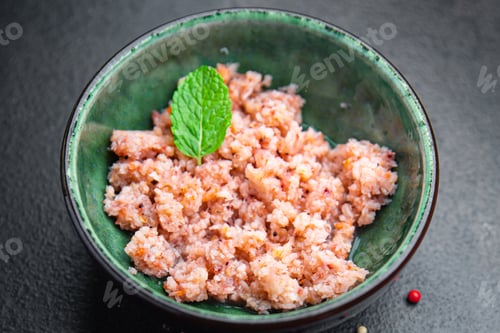 Preview: fresh krill meat minced shrimp portion healthy meal snack food background
